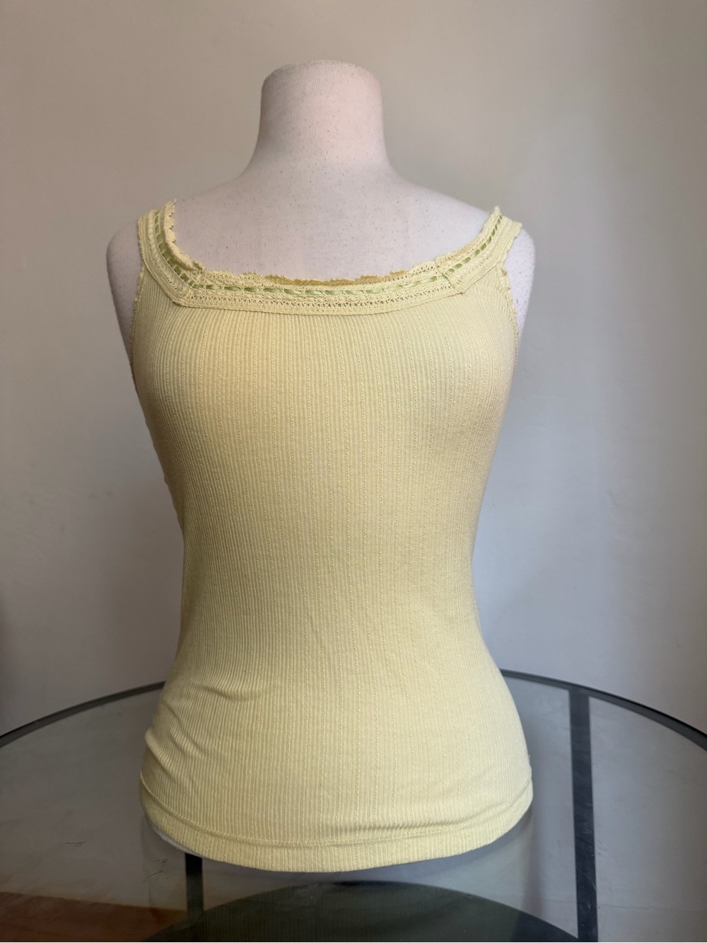 Women’s Yellow Lace-Trim Tank Top